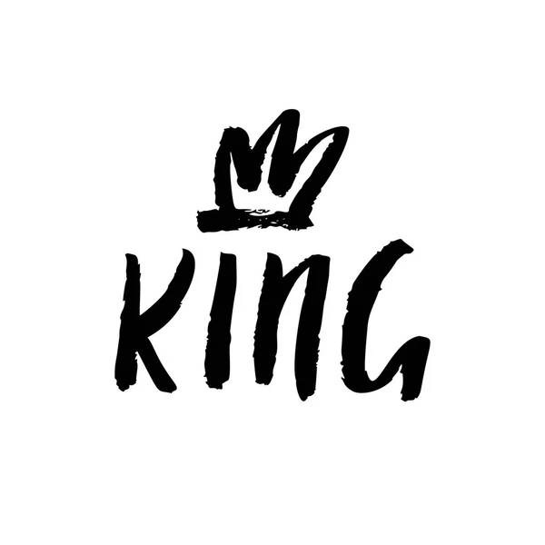 Hand skrift med ordet kung. Bakgrund med Crown. Royaltyfria Stockvektorer