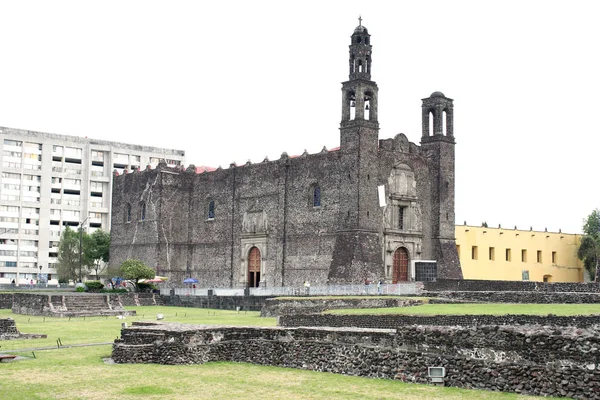 Cidade México México 2019 Restos Templos Astecas Igreja Católica Santiago — Fotografia de Stock