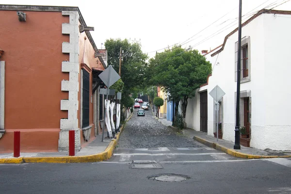 Copilco Ciudad México México 2019 Una Típica Calle Empedrada Con —  Fotos de Stock