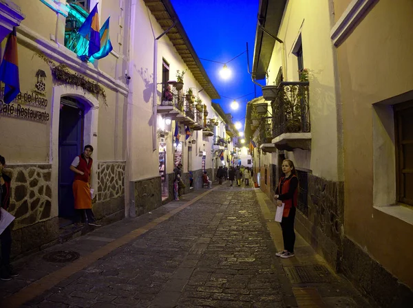 Quito Ecuador 2019 Ronda Famoso Callejón Centro Histórico Lleno Bares —  Fotos de Stock
