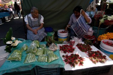 Tepoztlan, Morelos, Meksika - 2019: Hafta sonu folklorik pazarı şehrin başlıca turistik yerlerinden biridir.
