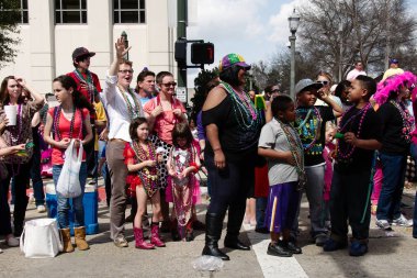 Baton Rouge, Louisiana, Abd - 2019: İnsanlar Mardi Gras kutlamaları sırasında bir geçit töreni izlemek.