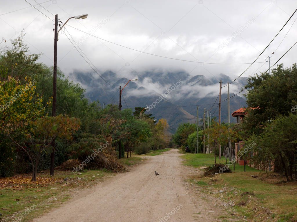 A dirt road in the touristic town Villa de Merlo, San Luis, Argentina.