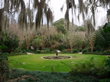Baton Rouge, Louisiana, Abd - 2019: Windrush Gardens müzesinde bir çeşme üzerinde nilüferler, Lsu Kırsal Yaşam Müzesi gerekçesiyle bulunan