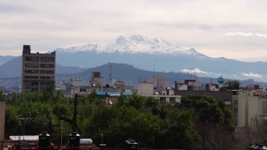 Mexico City, Mexico - 2019: View of the Iztacchuatl volcano from the Colonia del Valle district. clipart