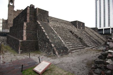 Mexico City, Mexico - 2019: Remains of Aztec temples at the Plaza de las Tres Culturas (Square of the Three Cultures) clipart