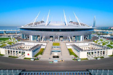 Saint Petersburg Stadyumu, ayrıca denilen Zenit Arena, 2018 Dünya Kupası, Rusya, Saint Petersburg, 15 Mayıs 2018 hava fotoğraf