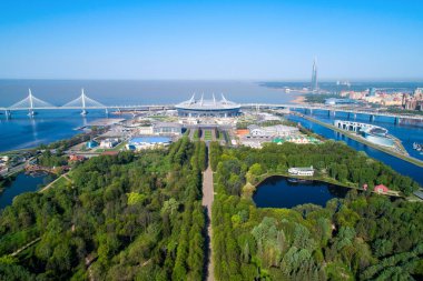 Saint Petersburg Stadyumu, ayrıca denilen Zenit Arena, 2018 Dünya Kupası, Rusya, Saint Petersburg, 15 Mayıs 2018 hava fotoğraf