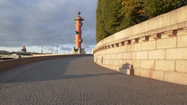 Saint Pétersbourg Russie Broche Île Vassilievski Colonnes Rostrales — Video