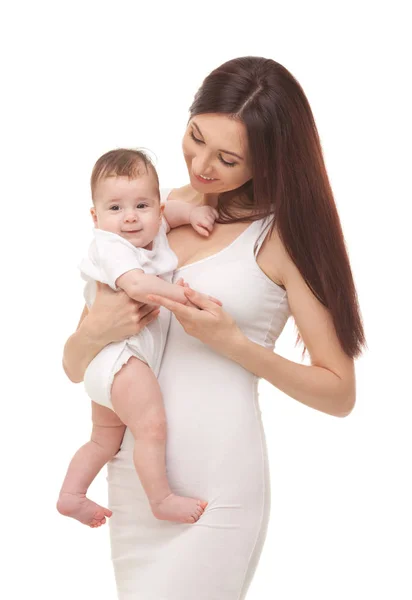 Portrait Mother Her Little Child White Happy Family Concept Mother — Stock Photo, Image