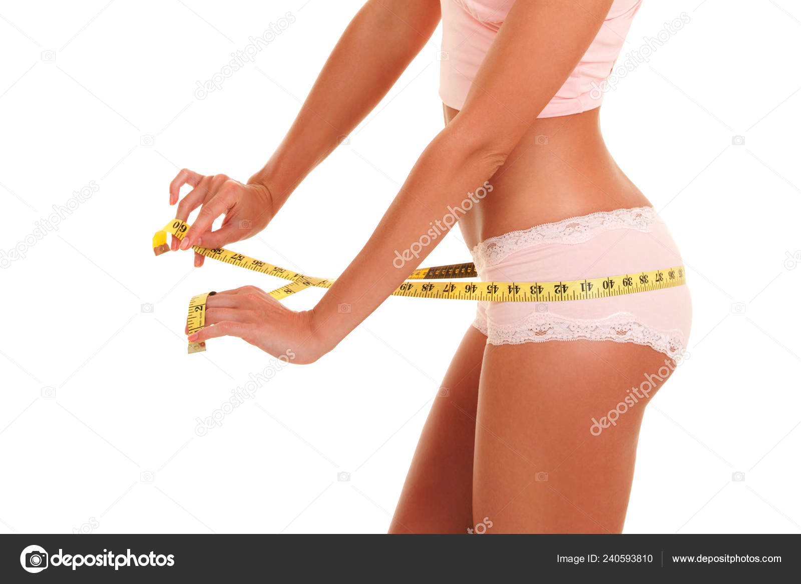 Woman Body Measure Tape Close Sporty Beautiful Female Body Tanned