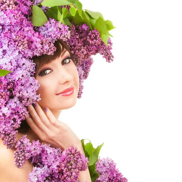 Mujer Joven Con Flores Primavera Sobre Fondo Blanco Cuidado Piel —  Fotos de Stock