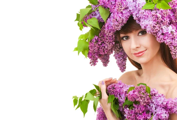 Young Woman Spring Flowers White Background Care Beautiful Woman Skin — Stock Photo, Image