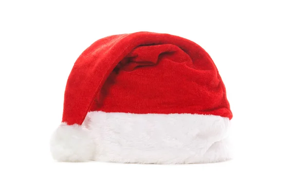 Santa kalap elszigetelt fehér background. Boldog xmas egyetemi vakációk. Santa kalap a stúdióban. Karácsony, karácsony, tél fogalma. — Stock Fotó