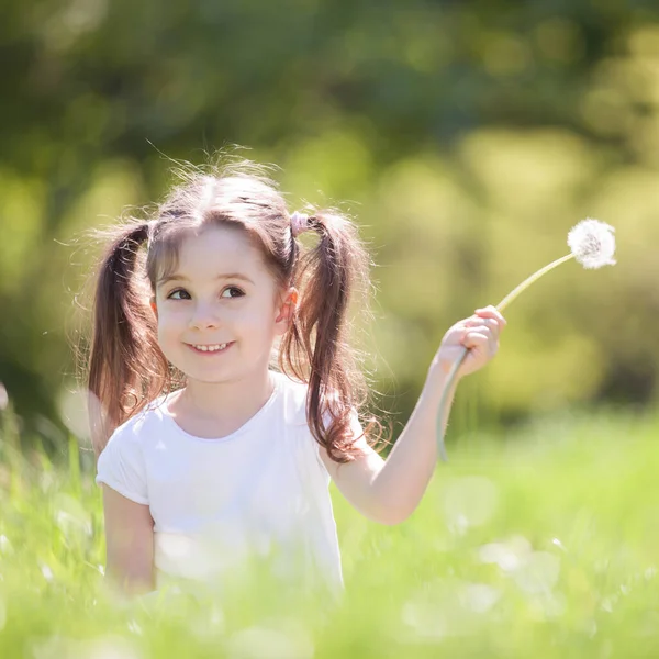 Leuk Klein Meisje Dat Het Park Speelt Schoonheid Natuur Met — Stockfoto