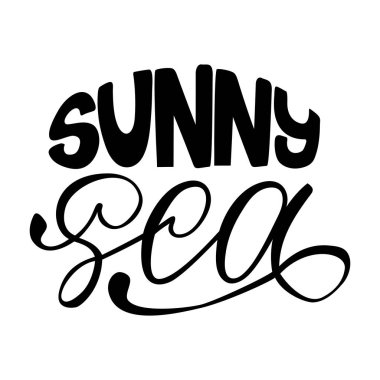 Güneşli deniz. İzole vektör yaz, kaligrafi ifade. El fırça hat, yazı. Modern tasarım logo, afiş amblem, baskılar, Fotoğraf bindirmeleri, t-shirt, posterler, tebrik kartı.