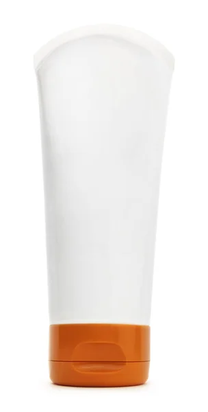 Białym Tle Białe Rurki Plastikowe Butelki Kontenera — Zdjęcie stockowe