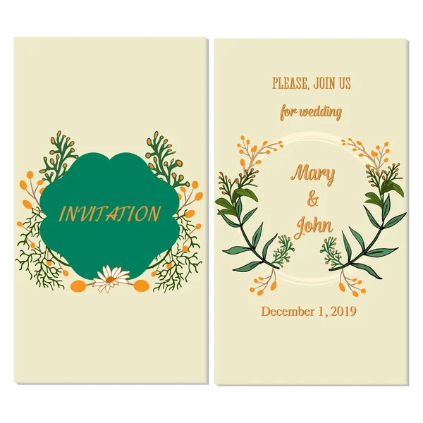 結婚式のカード 花から花の結婚式のデザイン要素は 葉や枝します ベクター装飾的なグリーティング カードや招待状デザインの背景 — ストックベクタ
