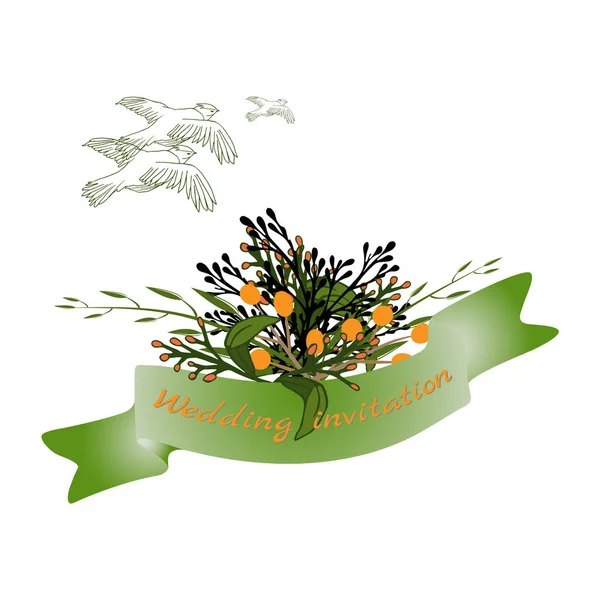Tarjetas Boda Elementos Diseño Floral Boda Flores Hojas Ramas Tarjeta — Vector de stock