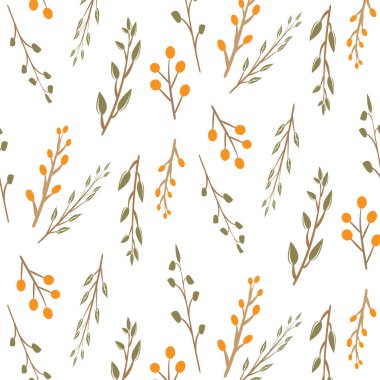 Sorunsuz çiçek desenli. İzole vektör çizim. Doğal tasarım öğeleri