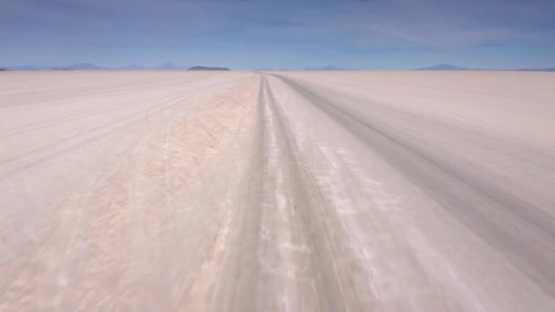 Aerial Incahuasi Island on Uyuni salar. South of Bolivia. — Stock Video