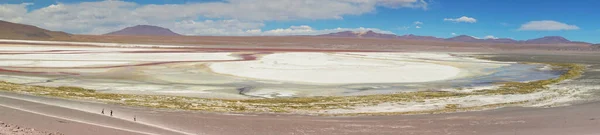 Rotes Wasser und Flamingos an der Colorada-Lagune - südlich von Bolivien. — Stockfoto