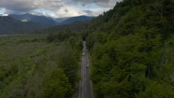 Hava yolu ve yüksek orman, Puerto Varas, Şili, Güney Amerika. — Stok video