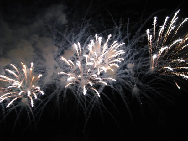 Feux Artifice Salut Bouquets Lumières Vives Pour Milieux — Photo