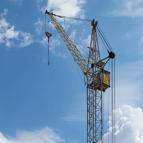 Tower Crane Top, Load Boom, Control Cabin, Pulleys and Cables, Hook Suspension and Load Slings with Hooks