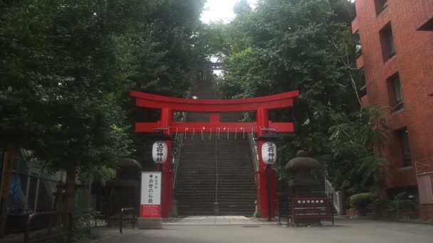 Toranomon Tokio Japón Agosto 2017 Una Puerta Torii Santuario Japonés — Vídeo de stock