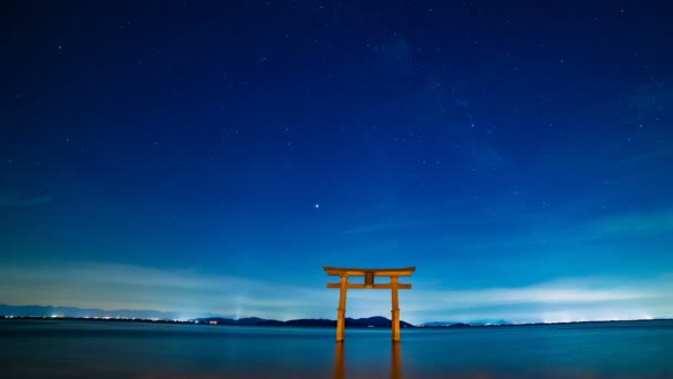 Μιλφ Συνοικία Shiga Ιαπωνία 2018 Αυγούστου Ένα Τορίι Στη Λίμνη — Αρχείο Βίντεο