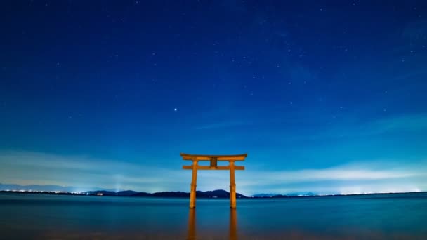 Μιλφ Συνοικία Shiga Ιαπωνία 2018 Αυγούστου Ένα Τορίι Στη Λίμνη — Αρχείο Βίντεο