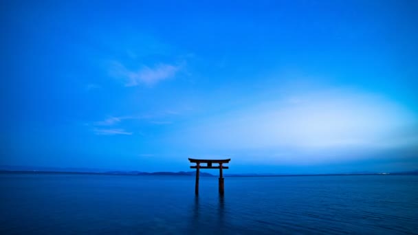 Takashima Distrito Shiga Japão Agosto 2018 Torii Lago Shiga Japão — Vídeo de Stock