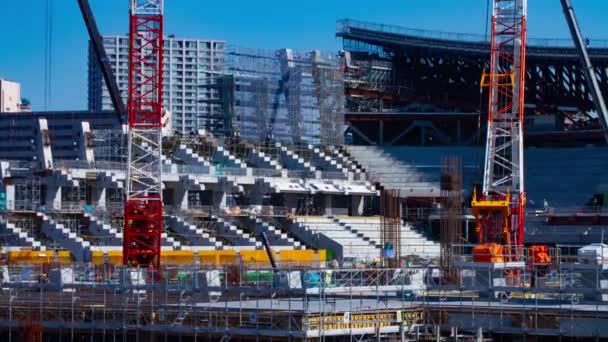 Grúa Movimiento Construcción Kouou Ariake Tokio Japón 2018 Trata Grúas — Vídeos de Stock