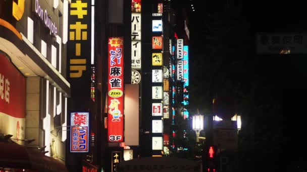 Japanische Leuchtreklame bei Nacht in der Innenstadt — Stockvideo