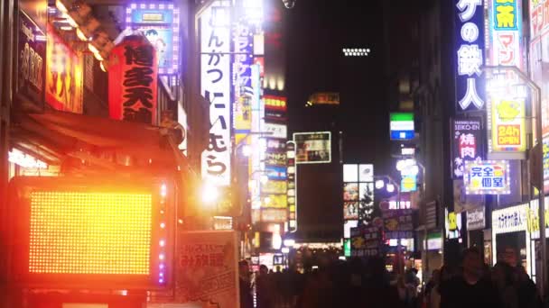 Japanische Leuchtreklame bei Nacht in der Innenstadt — Stockvideo