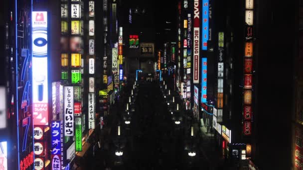 Tablero de neón japonés en la noche en el centro de la ciudad — Vídeos de Stock