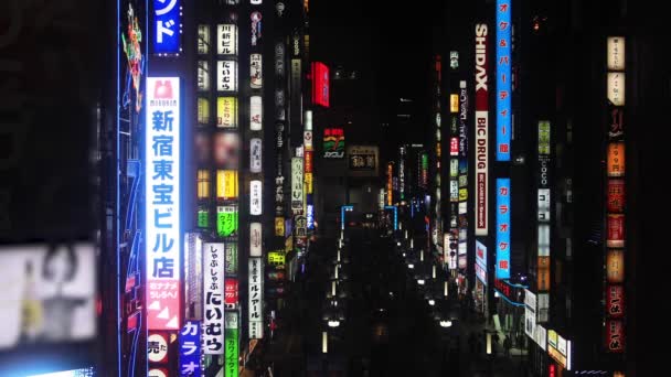 คณะกรรมการนีออนญี่ปุ่นในเวลากลางคืนในใจกลางเมือง — วีดีโอสต็อก