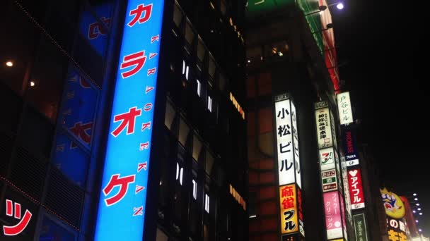 日本霓虹灯板在晚上在中心城市 — 图库视频影像