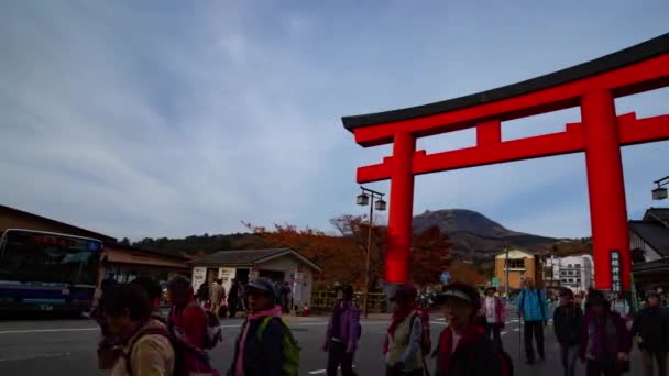 Big religious gate in front of traditional shrine on the street timelapse — Stock Video
