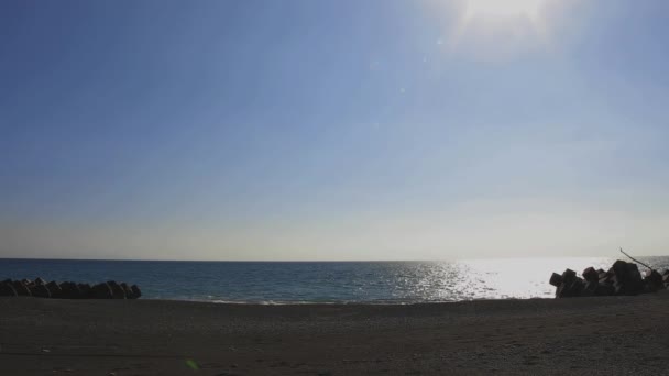 静岡は広い砂浜のビーチに近い波ショット コピー スペースを含む — ストック動画