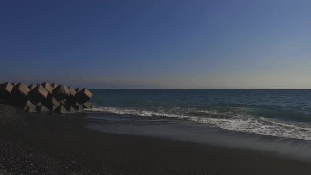 Vague près de la plage de sable fin à Shizuoka plan large avec espace de copie — Video