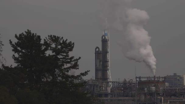 Fumée à la cheminée dans la zone industrielle à Yokkaichi Mie Japon — Video
