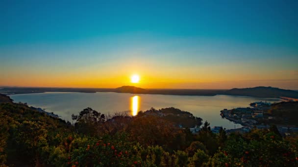 日本静冈的咸纳湖的延时晨光 静冈日本 2018 它是静冈的一个大湖 Eos 标记4 — 图库视频影像
