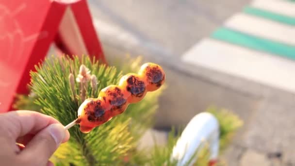 Ιαπωνικά γλυκά χειρός στο παραδοσιακό κέντρο της πόλης στο Hikone Shiga — Αρχείο Βίντεο