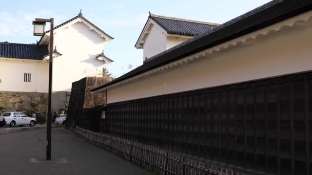 Antigua calle de mano en el centro tradicional de Hikone Shiga — Vídeos de Stock