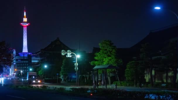 Night time lapse behind the TV tower in Kyoto — Stock Video