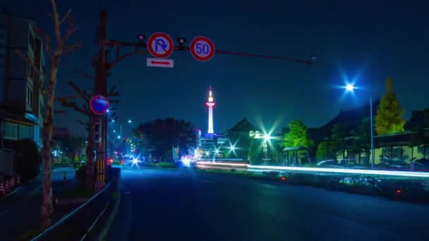 Gece Zaman Atlamalı Kyoto Tower Şehir Arkasında Kyoto Shi Kyoto — Stok video