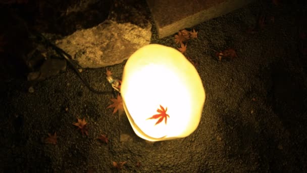 Foglie rosse nella lanterna del parco tradizionale di Eikandou a Kyoto autunno Giappone — Video Stock