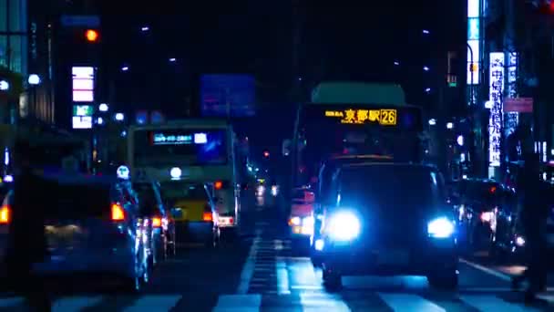 Night time lapse at the crossing in Kyoto middle shot — Stock Video